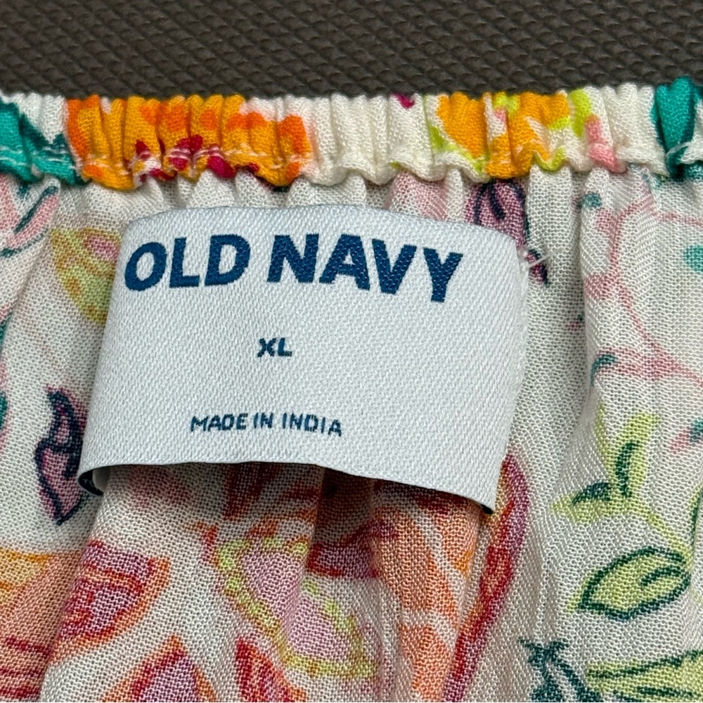 Old Navy Long Sleeve V-Neck Crinkled Boho Top Tropical Peasant NWT Bright XL - Picture 5 of 10